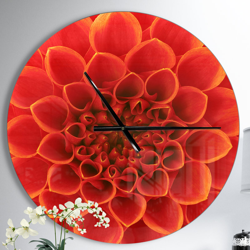 Grande fleur et pétales - Horloge murale moderne, Surdimensionné, Ferrari / jaune
