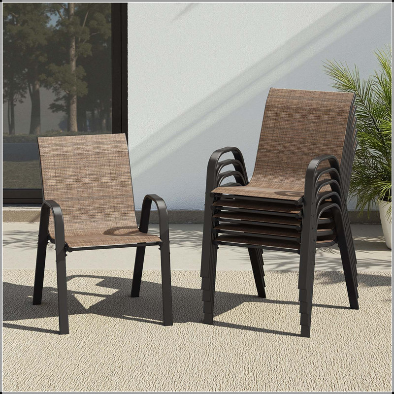 Chaise de salle à manger empilable en textilène pour l'extérieur avec pré-assemblage à 75% (ensemble de 2)