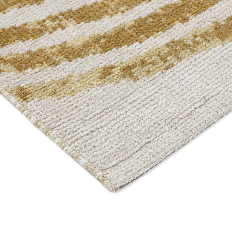 Tapis Crescent: tapis noué à la main moderniste en naturel / jaune, Rectangle 5 pi x 8 pi