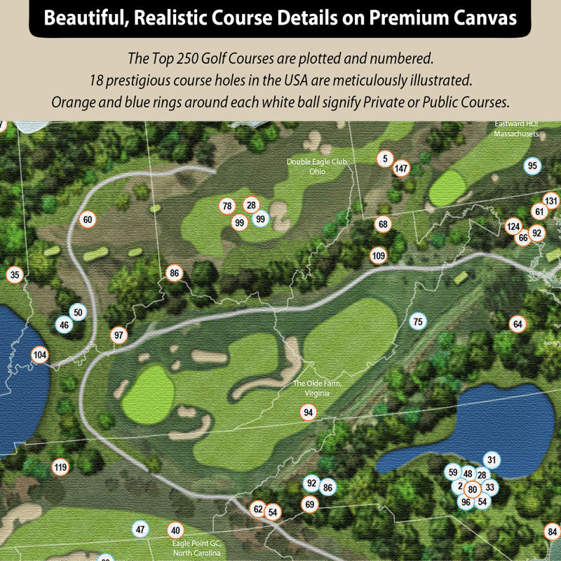Top 250 des terrains de golf aux États-Unis, Brun, H 31,5 po x l 49,5 po x P 2 po, Sables d'or