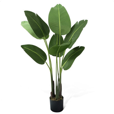 Birch Lane™ Artificial Bird of Paradise in Pot with Dried Moss, UV Resistant, 4 / 5 / 6 / 7 Feet