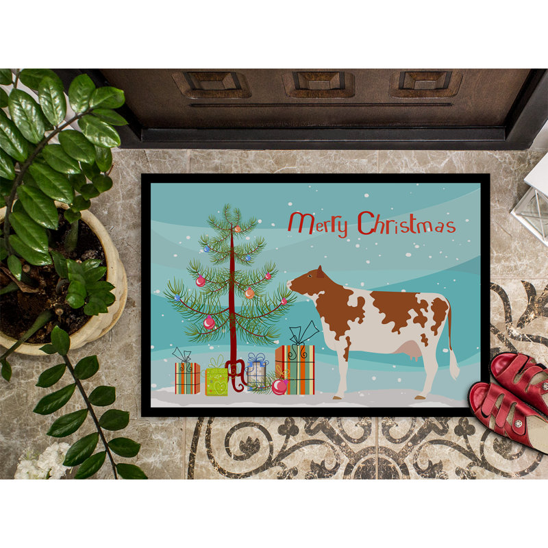 Tapis d’extérieur antidérapant de noël ayrshire cow Alaina, Rectangle 1 pi 6 po x 2 pi 3 po