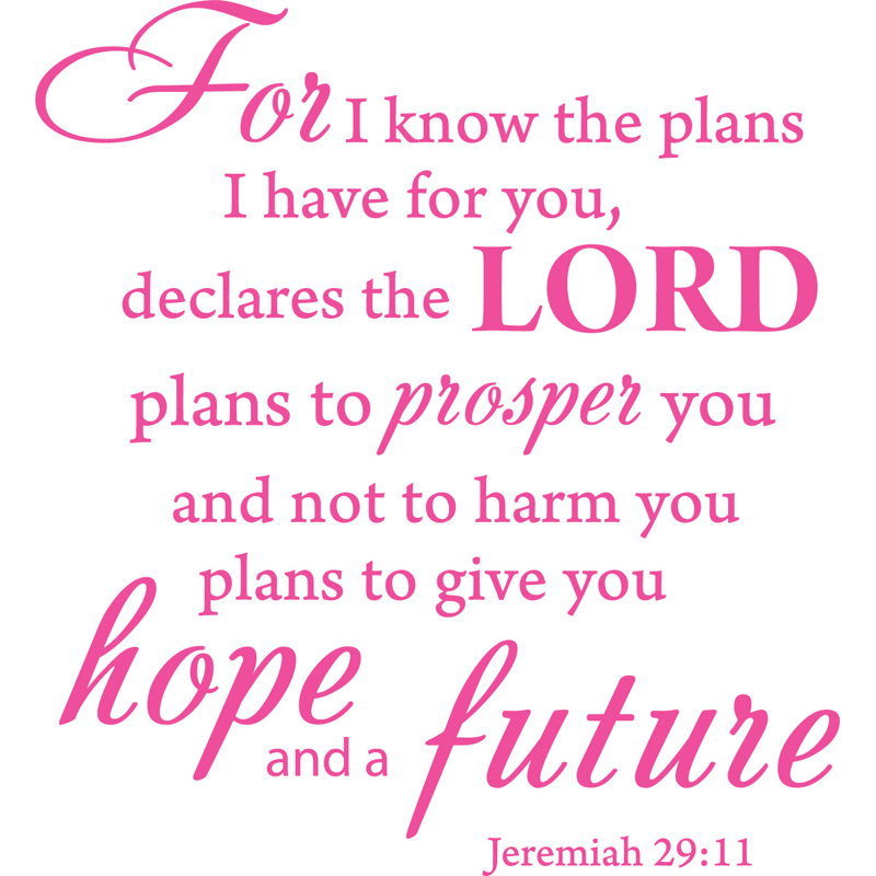 Adhésif décoratif verset biblique «For I Know the plans Jeremiah 29:11», H 15 po x l 14 po, Rose