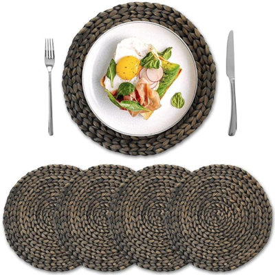  YANGQIHome, ensemble de 4 napperons tissés en jacinthe d'eau naturelle pour table de salle à manger, automne, Halloween, action de grâce, Noël, noir