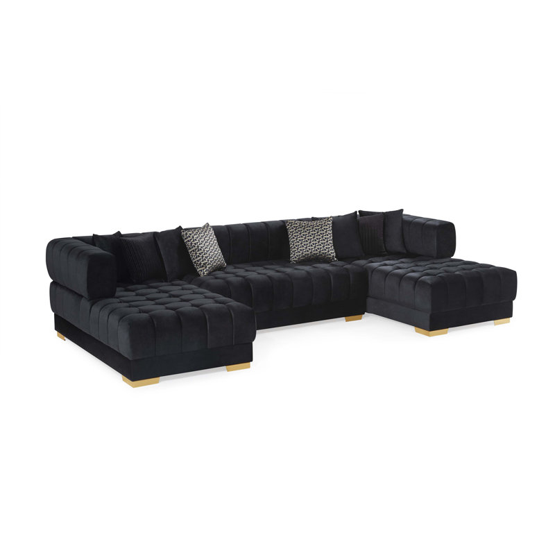 Canapé modulaire double en velours U, Velours noir