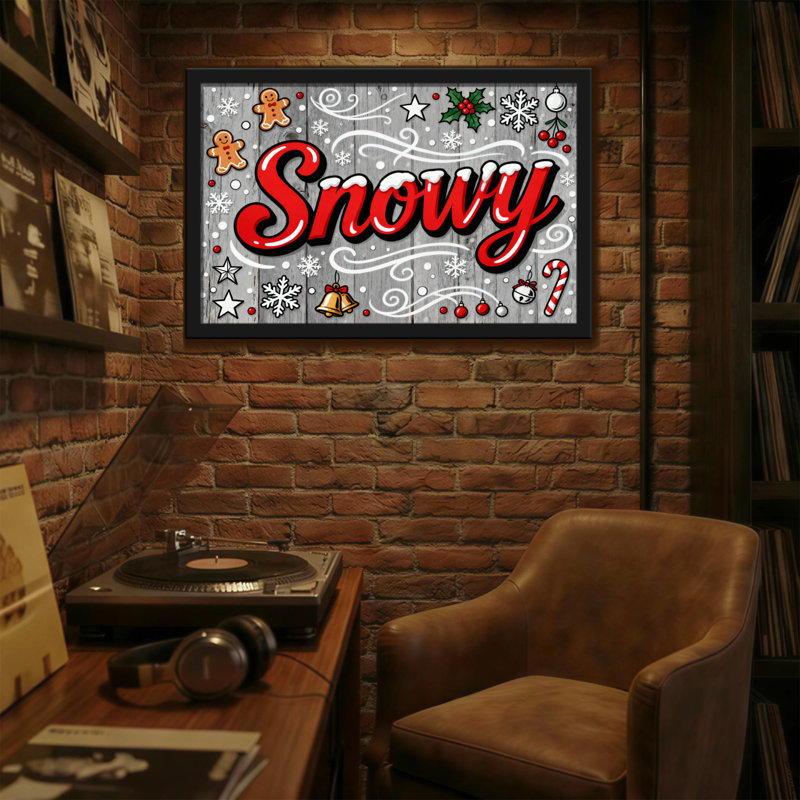 Motif décoratif de Noël enneigé sur fond en bois