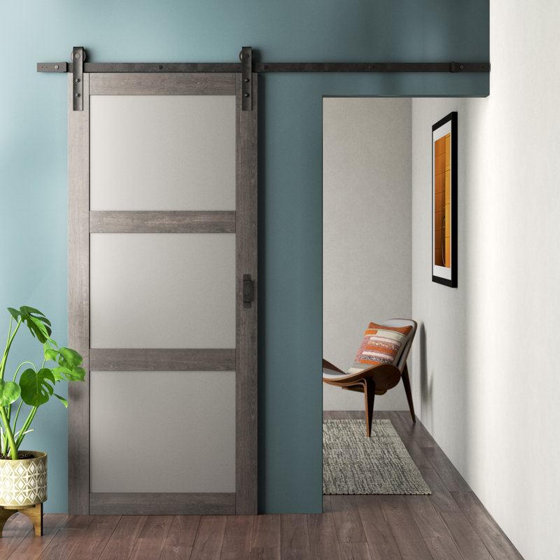 Wood and Glass Barn Door without Installation Hardware Kit, Ironage Grey
