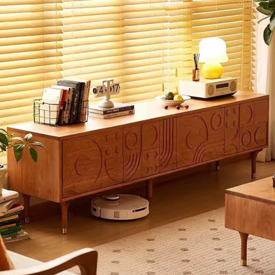 Console de télévision en bois sculpté avec design Mid-Century