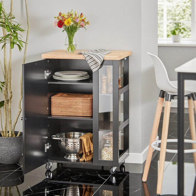 Kingon Wood Kitchen Island, Black
