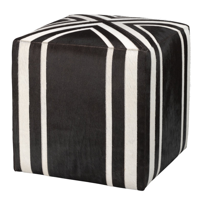 Espresso and White Hair-on-Hide Square Ottoman
