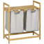 Double panier à linge 2 paniers à linge en bambou avec tablette de rangement 2 sacs coulissants et amovibles pour la salle de bain de la salle de bain 2 x 10,7 gallons en bois naturel et gris foncé