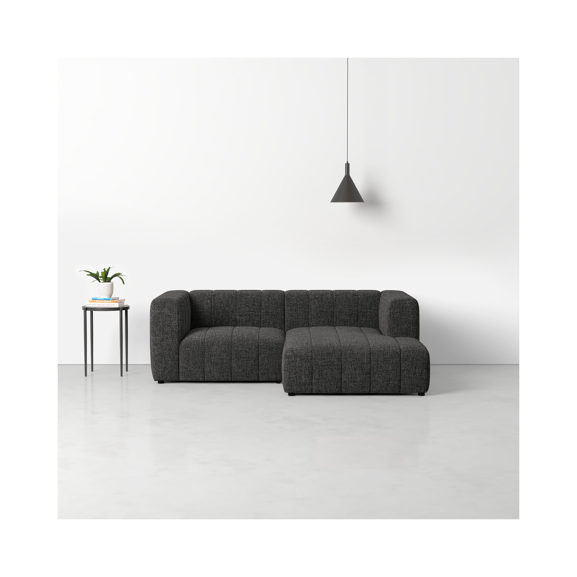Bowry 88" Wide Sofa & Chaise, Right Hand Facing, Saxon Charcoal Polyester