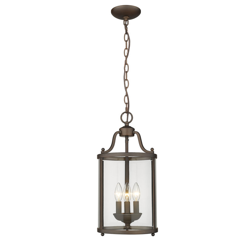 Luminaire suspendu cylindrique de style lanterne à 3 lumières Aarav, Bronze huilé
