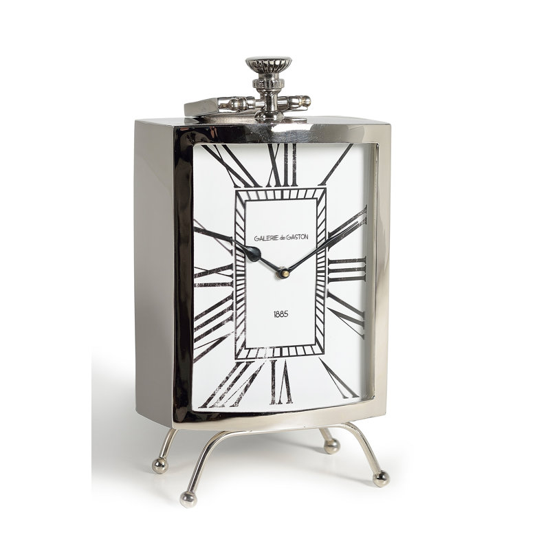 Roman Numeral Metal Mechanical Tabletop Clock in Silver