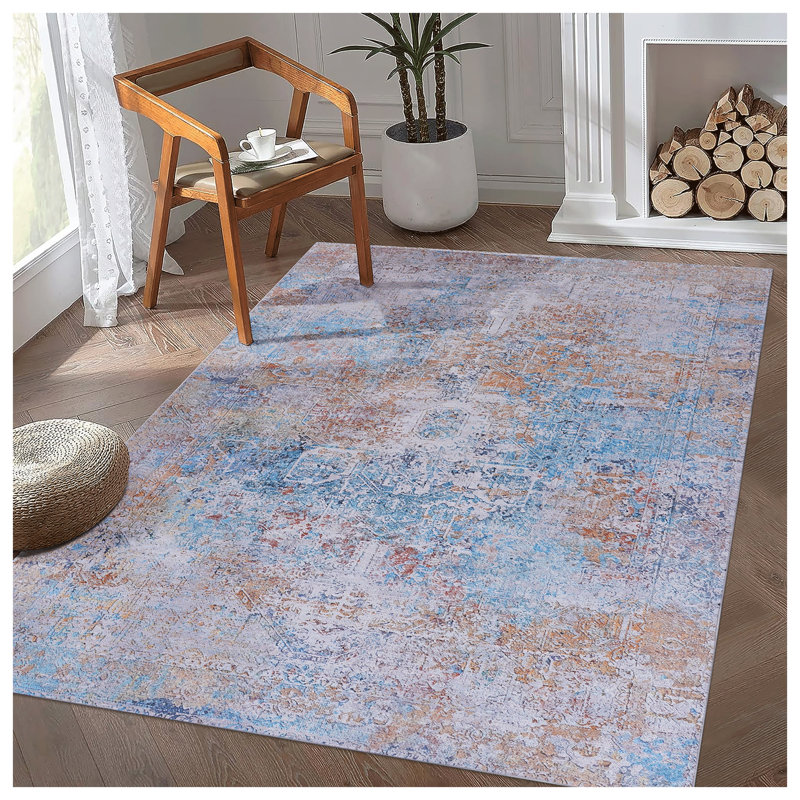 MAVAL Yellow Machine Washable Area Rug, 3' x 5', Chenille Filled Polyester, Rectangle 3" x 5'