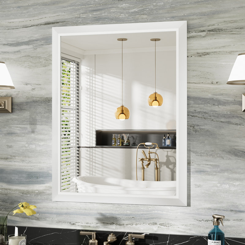 Miroirs de salle de bain modernes et contemporains en métal biseauté rectangulaire / carré avec verre trempé HD, Blanc