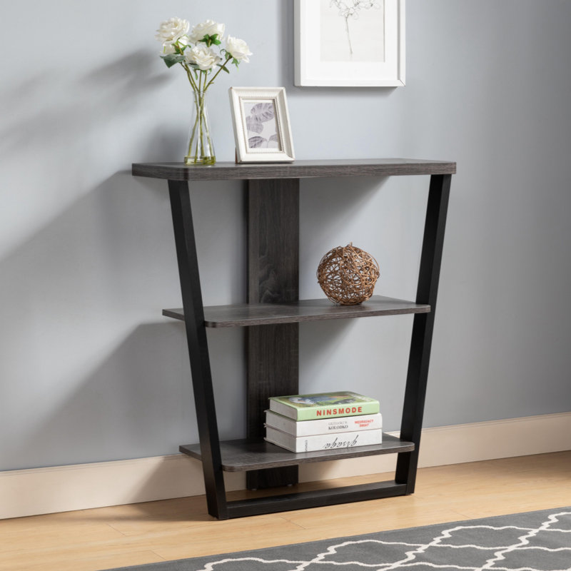 Console contemporaine Tavare avec trois tablettes ouvertes, Noir / gris