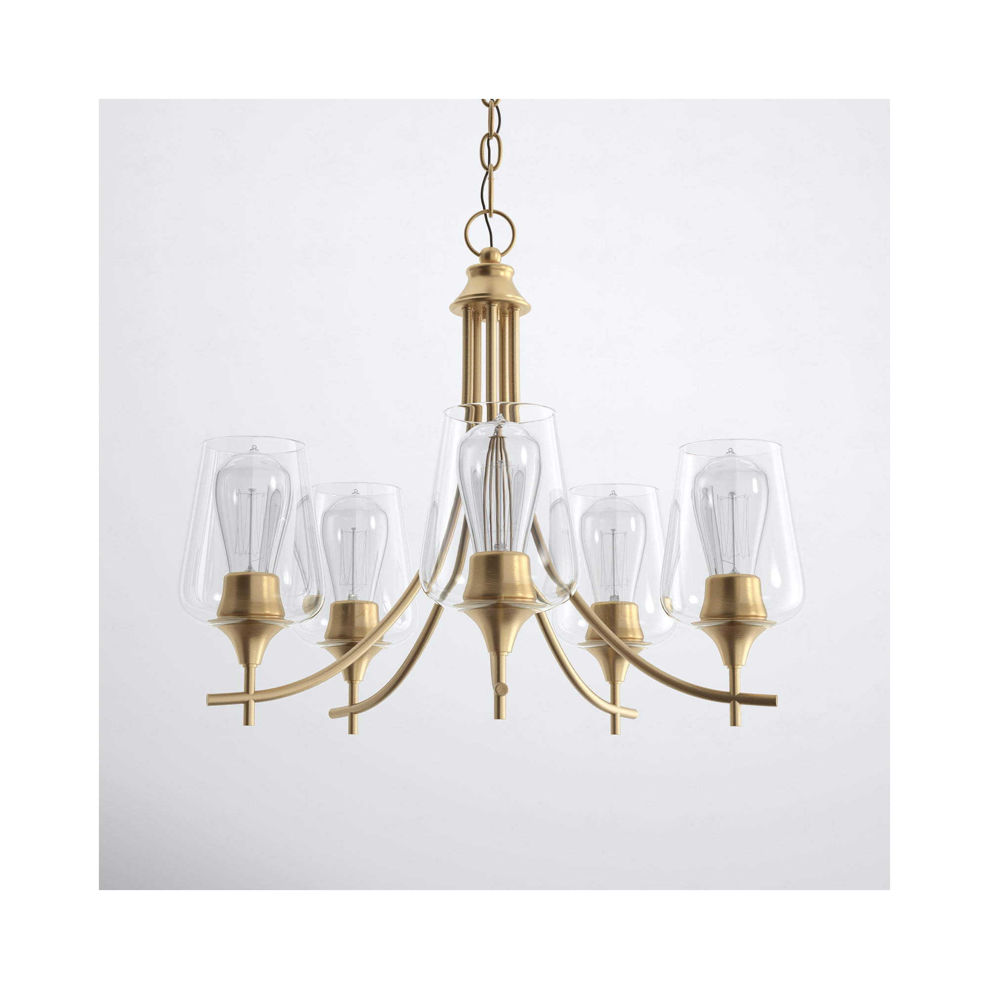 Breena 5 - Light Shaded Classic Chandelier, Warm Brass, Clear