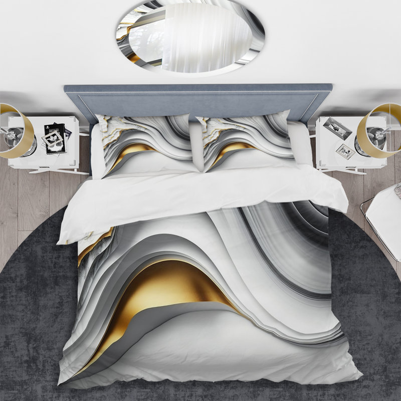 Ensemble de housse de couette Abstract Geode Waves Grey I BeddingMicrofiber / Polyester