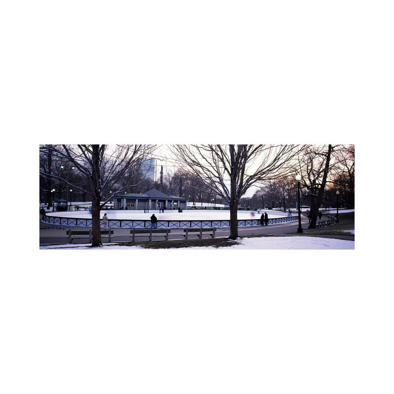 Group Of People In A Public Park, Frog Pond Skating Rink, Boston Common, Boston, Suffolk County, Massachusetts, USA - Wrapped Canvas Panoramic Print