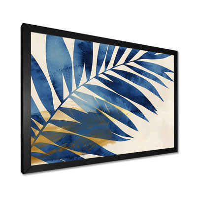 Bleu et or feuilles de palmier II - palmiers et palmiers, art mural du salon