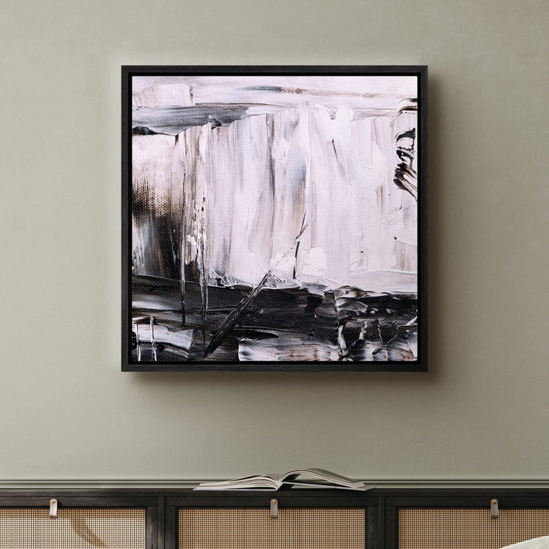 Noir, blanc, effet texturé, coups de peinture, formes abstraites, minimalisme alternatif dramatique foncé, impression sur toile