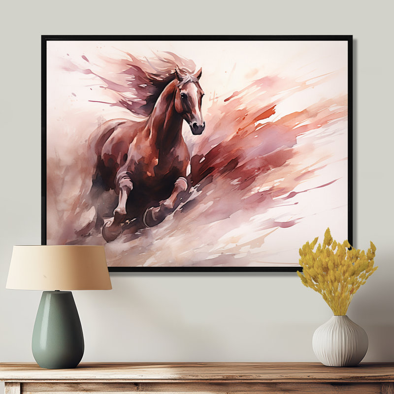 Grâce au cheval sauvage au galop - cheval, art mural, H 12 po x l 20 po, Toile flottante noire encadrée