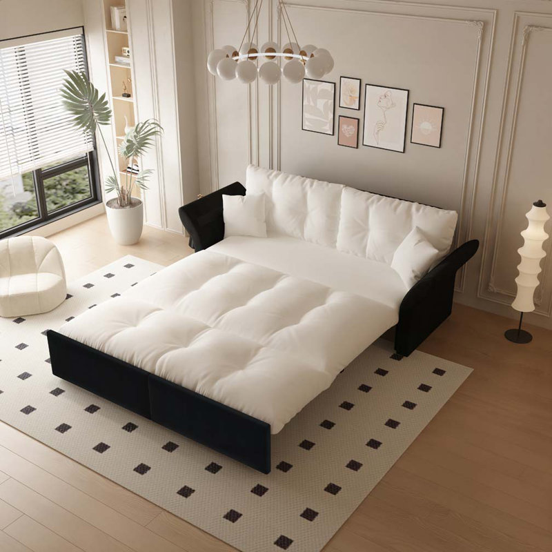 Canapé-lit escamotable, canapé-lit capitonné convertible 3-en-1, Velours beige