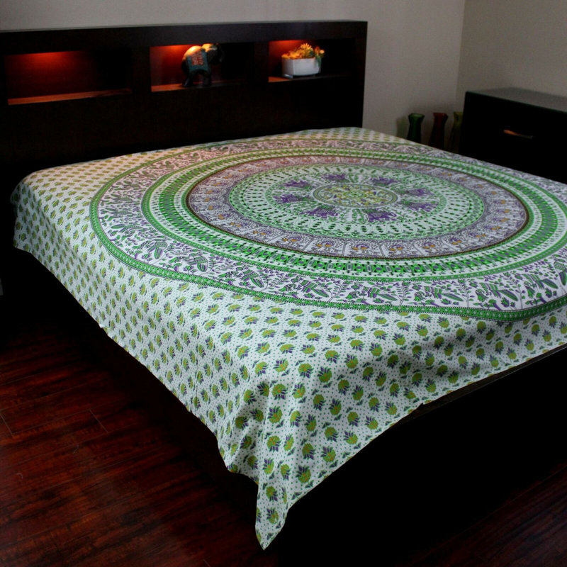 Nappe en coton à motif floral Safari, H 86 po x l 96 po, Vert