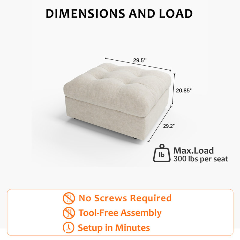 29.5" Ottoman With Storage, Beige