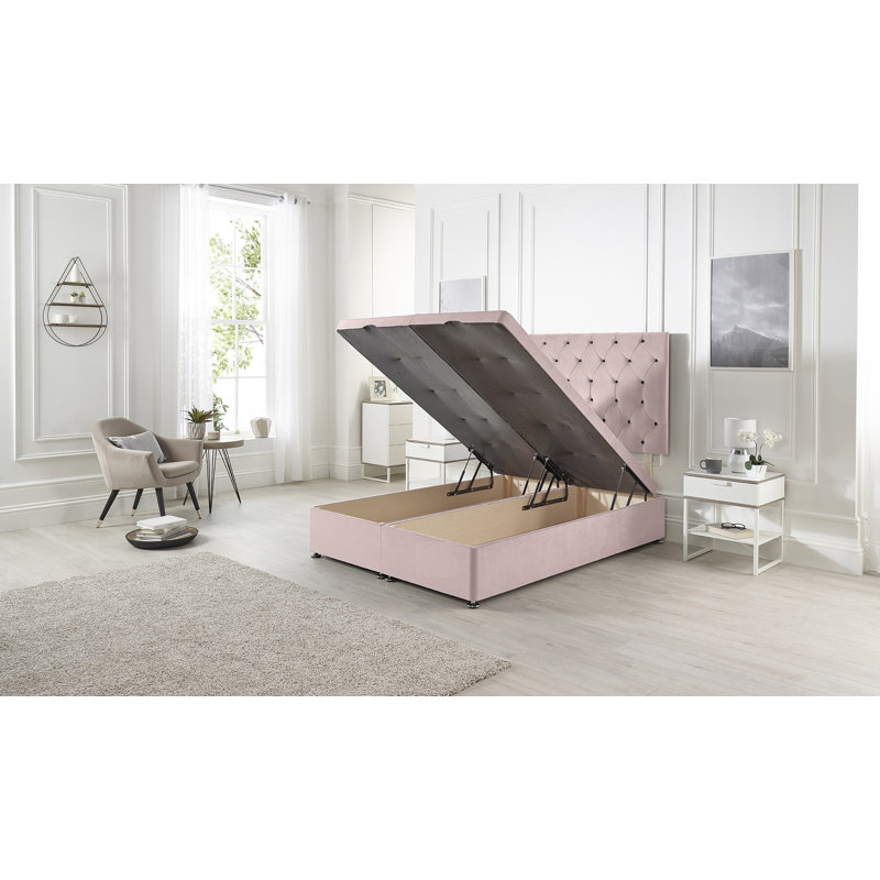 Orchid Ottoman Divan Storage Bed Base with Upholstered Headboard, Single (3'), Grey Linen
