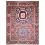 Hand Knotted Wool Area Rug in Red And Navy