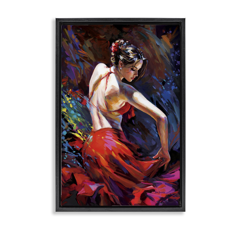«Passionate Flamenco Dancer Floater», art mural par Leon Devenice, H 31 po x l 21 po, Cadre flottant noir de jais