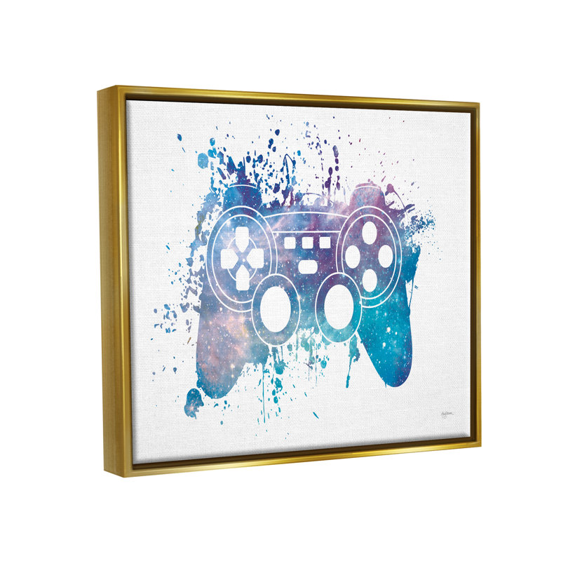 " Game Controller Modern Splash ", 17" H x 21" W x 1.7" D, Metallic Gold Floater Frame