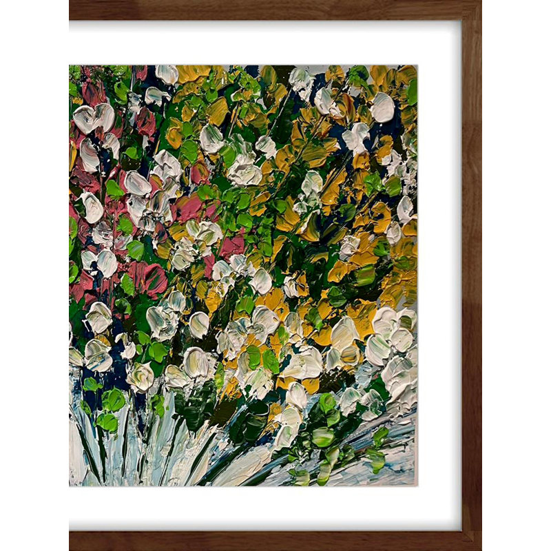 Bouquet de fleurs - peinture d'art acrylique encadrée par Aakriti Jhanb - art mural texturé contemporain pour le salon et la chambre à coucher