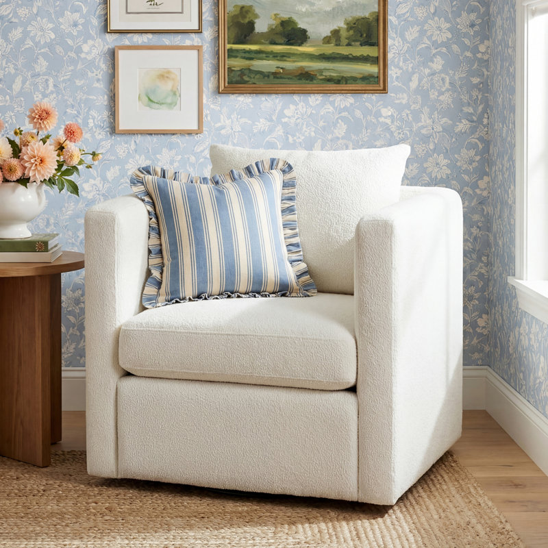 Fran Swivel Barrel Chair, White Polyester