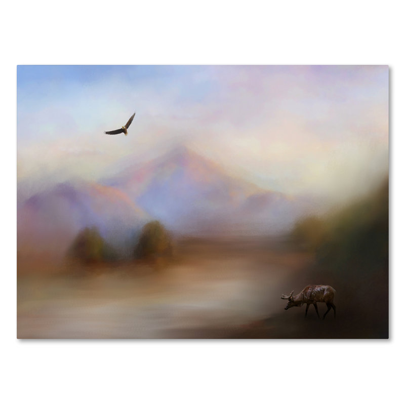Morning at the Mountain Animal Canvas Art in Rustic Brown