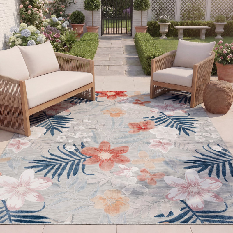Seekonk Machine Woven Floral Indoor and Outdoor Area Rug , Runner 2' x 11'
