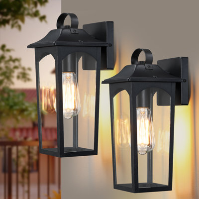 13.75"H Outdoor Wall Light with Clear Glass Shade (Set of 2)