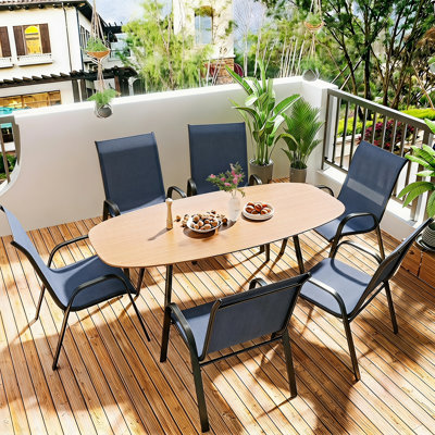 Ensemble de 6 chaises de patio pour l'extérieur, empilables et légères avec structure en polyester et revêtement en PVC toutes saisons