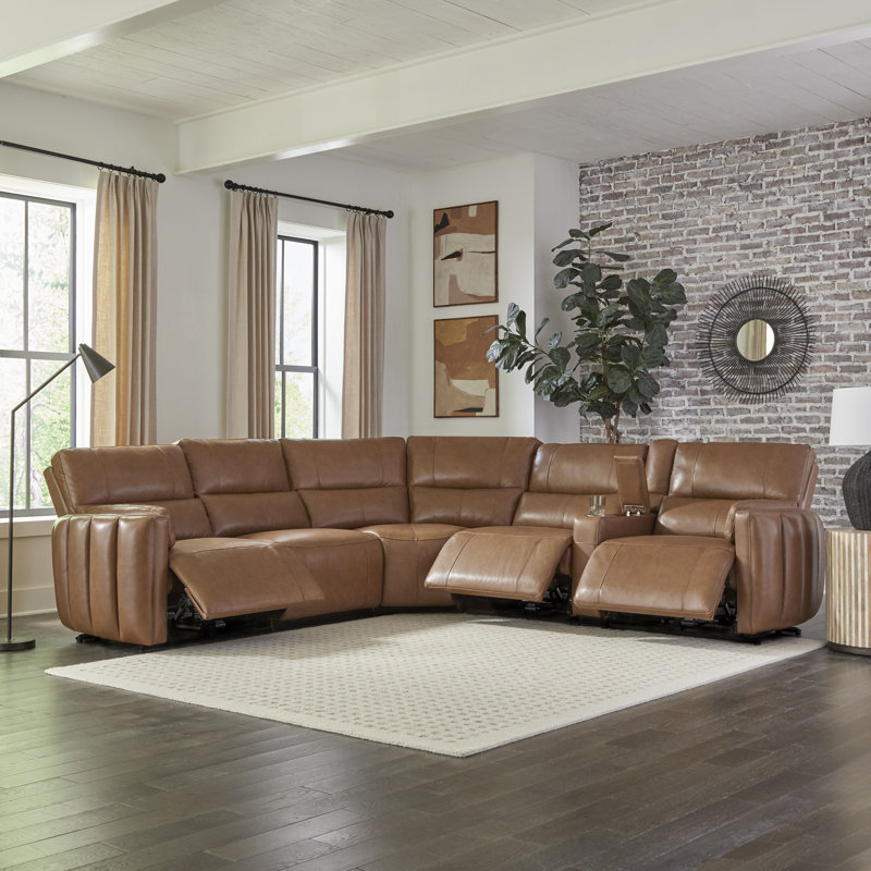 Lauretta Andan 6 - Piece Leather Sectional, Sable Top Grain Leather