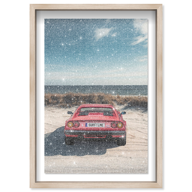 Surftime Car Canvas Transportation Print by Oliver Gal, 25.5"H x 17.5"W, Natural Oak Frame