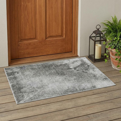 2' X 3' Grey and Off White Abstract Washable Non Skid Indoor Outdoor Area Rug