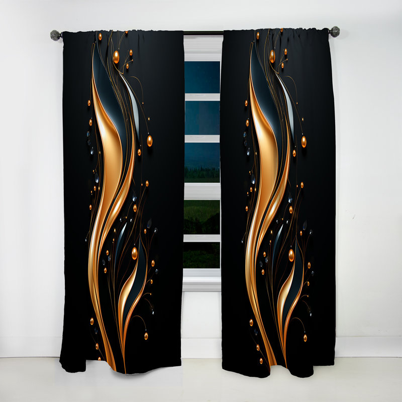 Belday Black And Gold Golden Minimalistic Line Art II - Abstract Curtain - Velvet Room Darkening - 1 panel, 52" W x 90" L