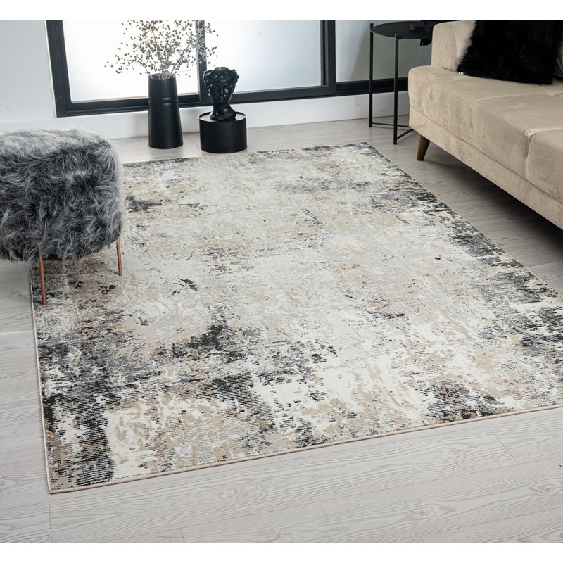Tapis abstrait beige / gris Adamari, Rectangle 7 pi 9 po x 9 pi 10 po