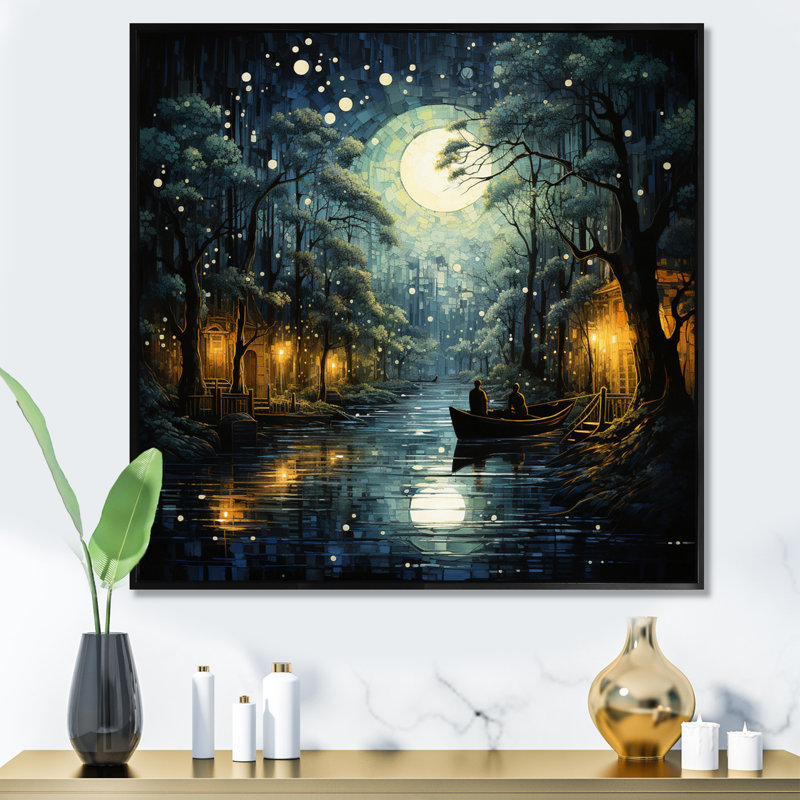 Canaux dramatiques bleu sarcelle haut, Cadre flottant noir, H 30 po x l 30 po x P 1 po