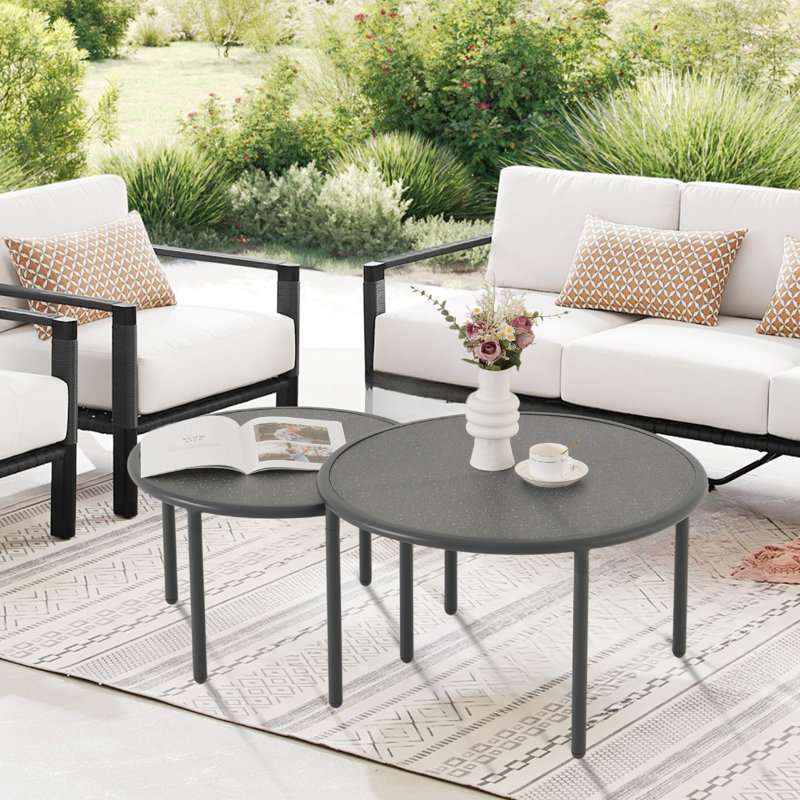 The 54" Round Outdoor Patio Tempered Glass Aluminum Coffee Side Table Set
