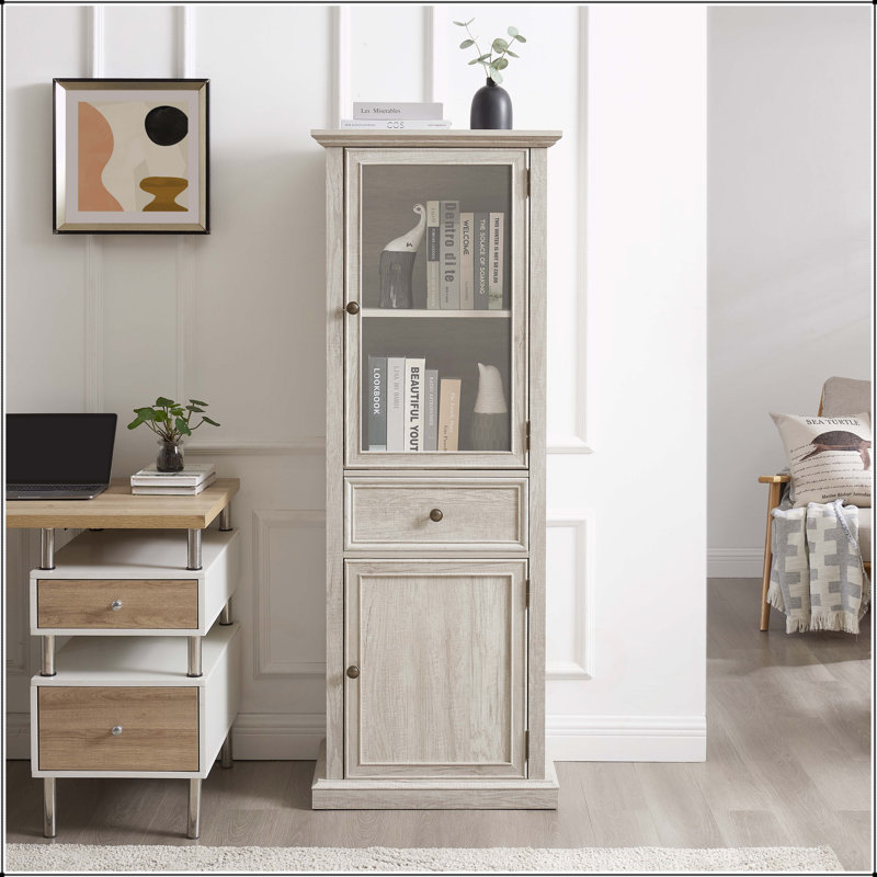Freestanding Cabinet with Glass Door and Shelves, White