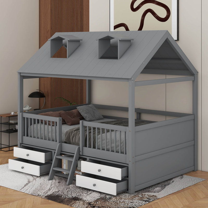 Lit en bois, Gris, Lit double