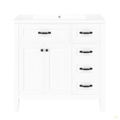 Meuble-lavabo 36 po avec lavabo, armoire de salle de bain avec tiroirs, structure solide et panneau de fibres à densité moyenne